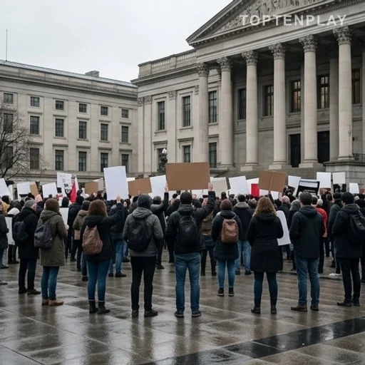 Manifestants anonymes devant une institution européenne