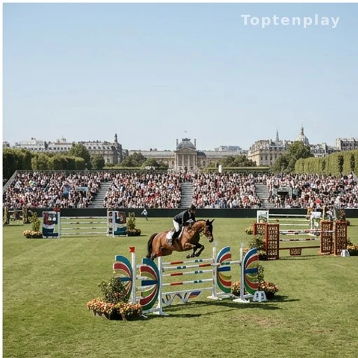 Compétition de saut d'obstacles en extérieur lors du Longines Paris Eiffel Jumping