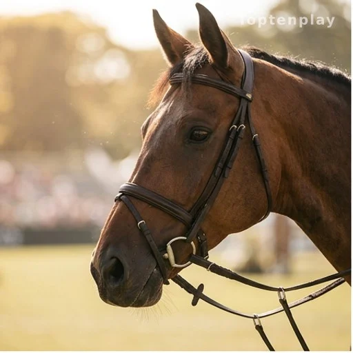 Cheval équipé d'un filet lors d'une compétition équestre par forte chaleur
