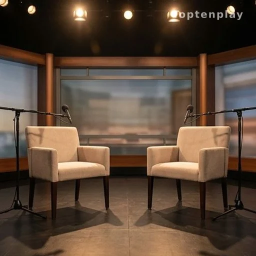 Plateau de télévision vide avec deux chaises sous les projecteurs