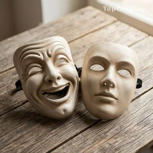 Masques de théâtre symbolisant la pression des personnages comiques