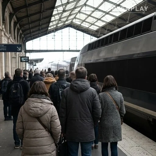 Voyageurs anonymes sur un quai pendant une grève SNCF