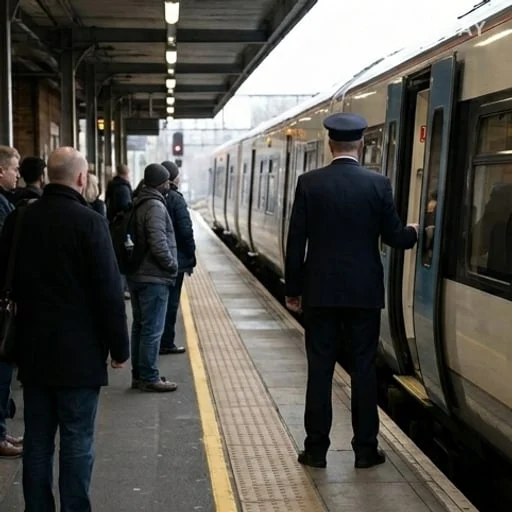 Conducteur anonyme devant des voyageurs sur un quai