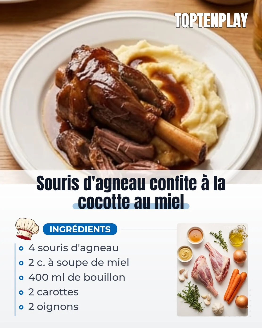 Souris d&rsquo;agneau confite à la cocotte au miel