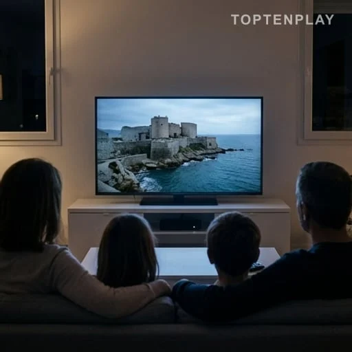 Téléspectateurs devant une fiction policière concurrente