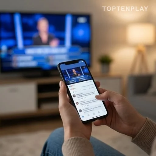 Réactions sur smartphone après un quiz télévisé