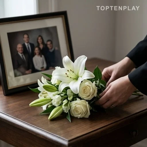 Fleurs blanches près d’un portrait familial discret