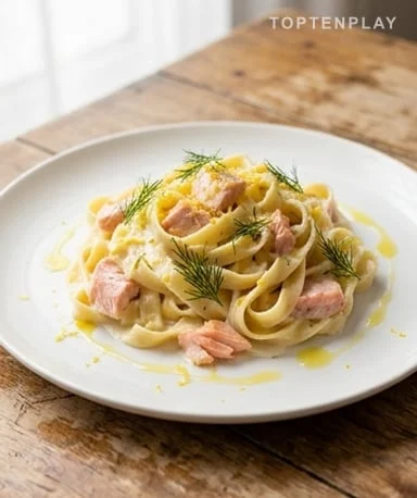 Tagliatelles aux Poireaux et Saumon Crémeux