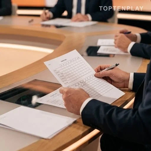 Feuille de notation tenue sur un plateau télé