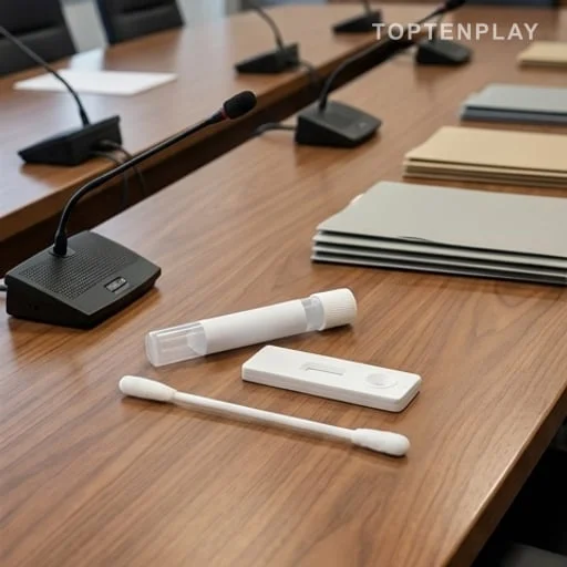 Test salivaire posé sur une table officielle