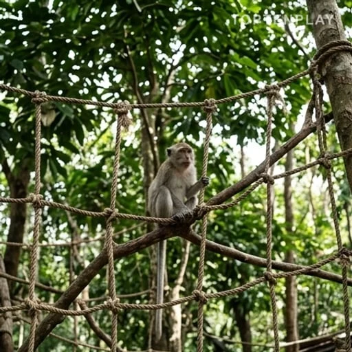 Enclos avec corde pour un macaque captif
