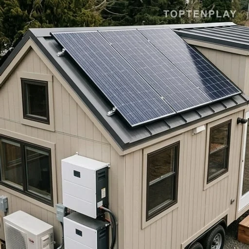 Panneaux solaires sur une tiny house autonome en énergie