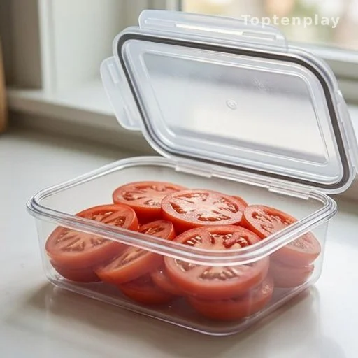 Tranches de tomates dans une boîte hermétique pour conservation au frigo