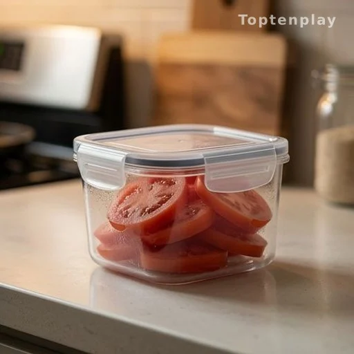 Boîte de tomates tranchées sortie du réfrigérateur avant dégustation
