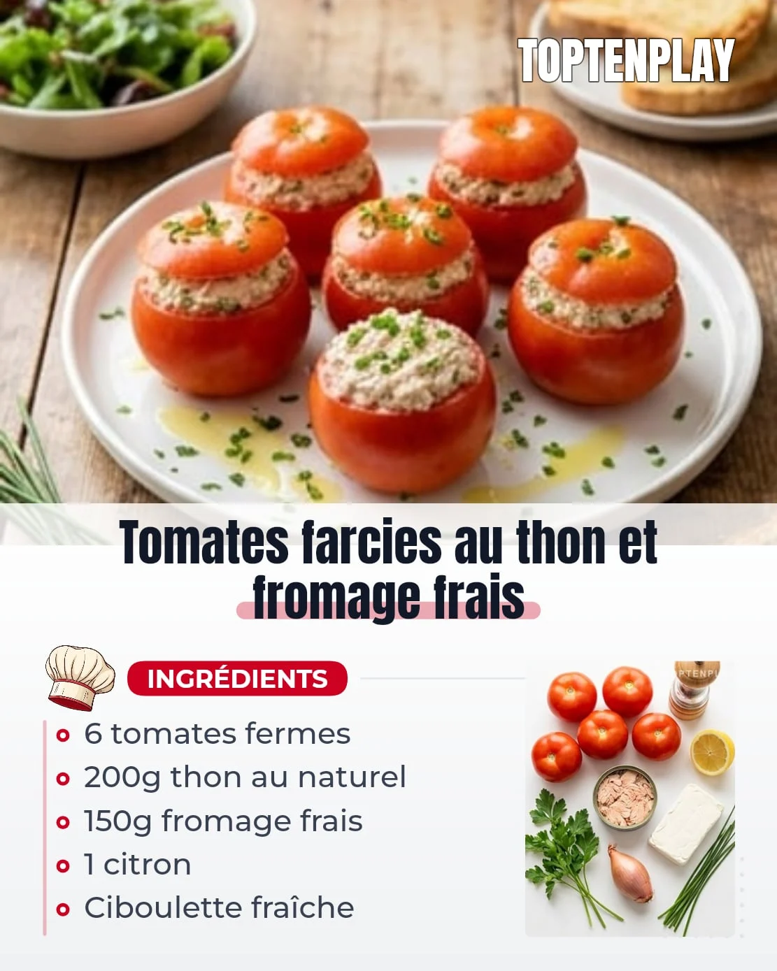 Tomates farcies au thon et fromage frais