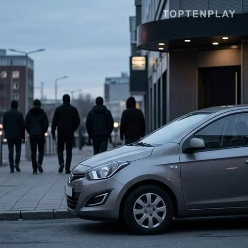 Voiture stationnée près d’une discothèque à l’aube