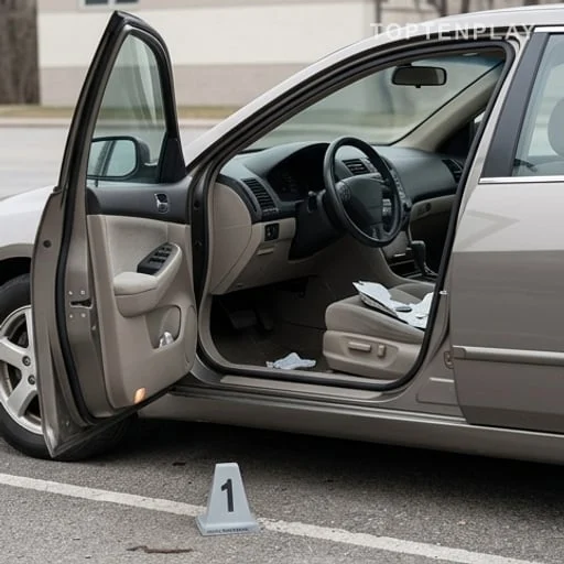 Habitacle de voiture examiné après une agression
