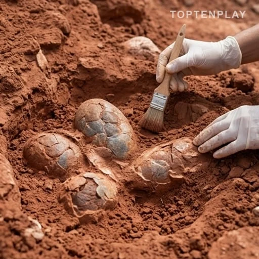 Œufs fossilisés dégagés dans l’argile à Mèze