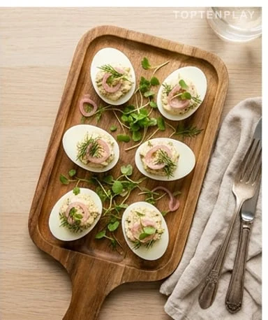 Deviled Eggs with Sardines and Red Onion Pickles