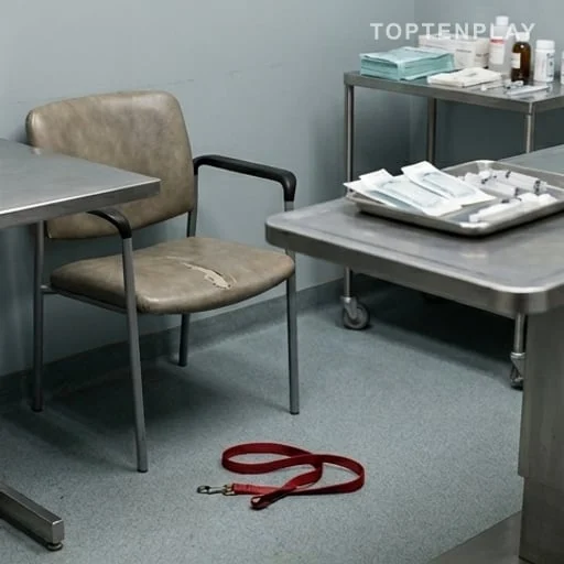 Salle vétérinaire avec laisse et matériel médical