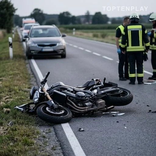 Moto accidentée près d’une voiture sur route
