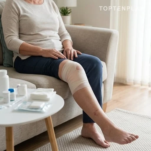 Jambe bandée après une greffe de peau
