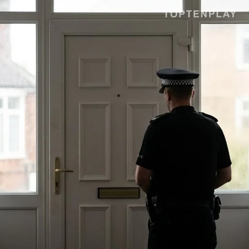 Porte fermée devant un policier de dos