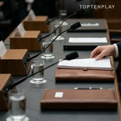 Pupitre politique et micros lors d’un débat sur la laïcité