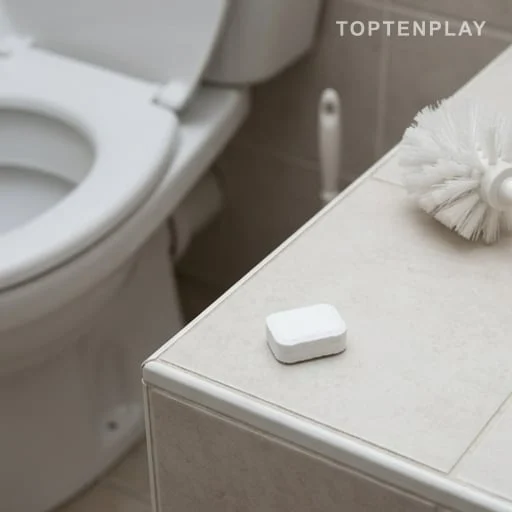 Pastille lave-vaisselle près d’une cuvette de WC