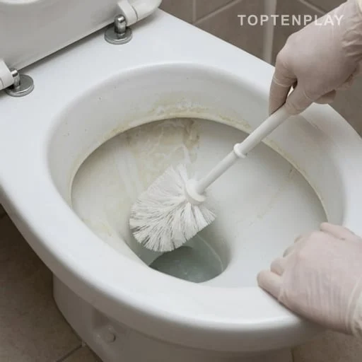 Tartre dans une cuvette nettoyée avec une brosse