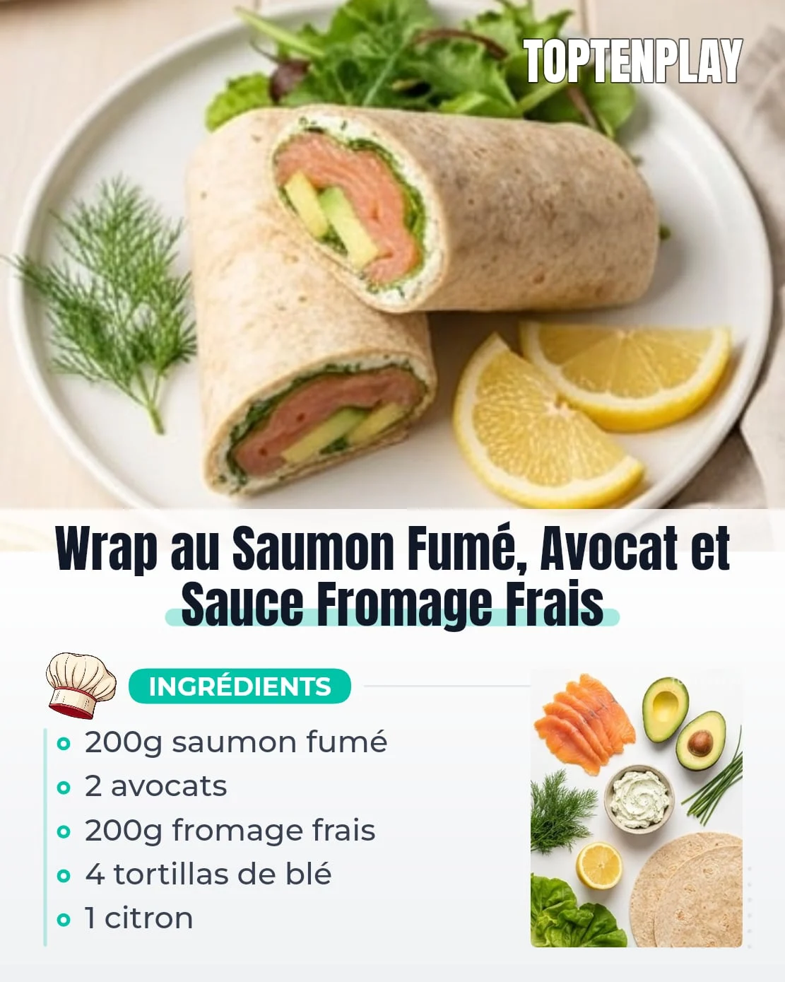 Wrap au Saumon Fumé, Avocat et Sauce Fromage Frais