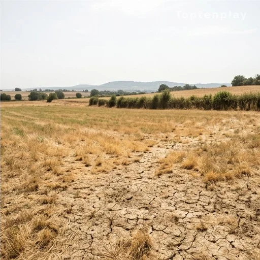 Sol desséché et végétation sèche en France lors de la canicule de l'été 2026
