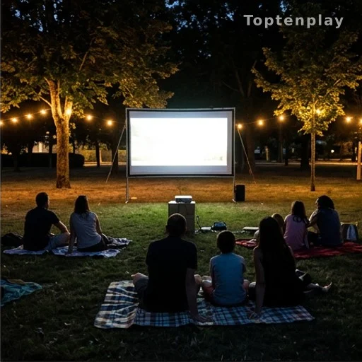 Cinéma en plein air dans un parc municipal, alternative aux feux d'artifice annulés
