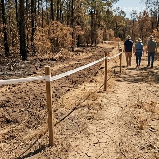 Sous-bois sec près d’un pare-feu forestier