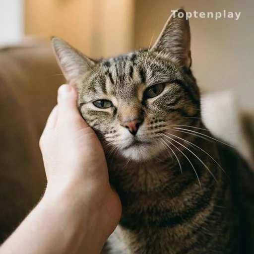 Chat se frottant contre une main humaine, signe d'affection féline