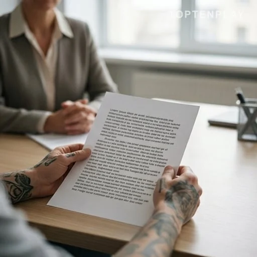 Candidate tatouée présentant son dossier lors d’une embauche