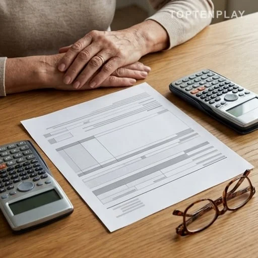 Relevé de retraite, calculatrice et mains d’une artiste