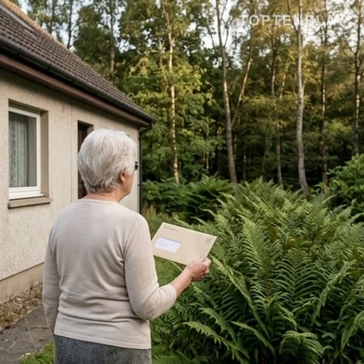 Retraitée observant la forêt à débroussailler près de sa maison