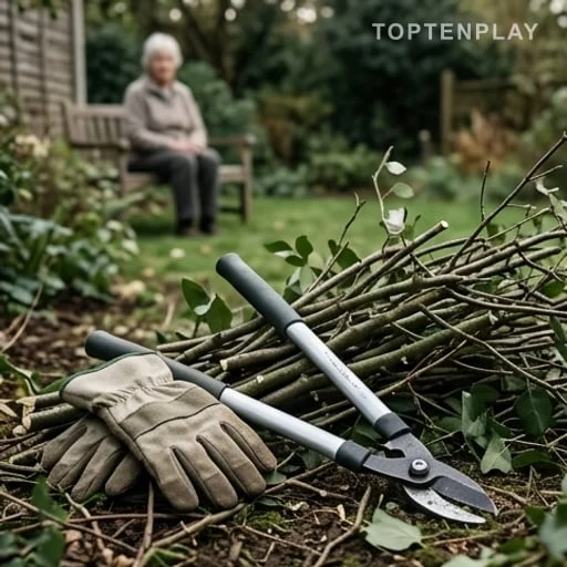 Outils et végétaux coupés en bordure de forêt