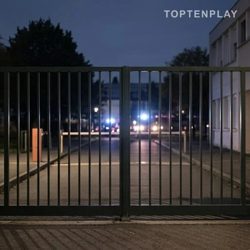 Entrée d’un lycée après l’intervention des secours