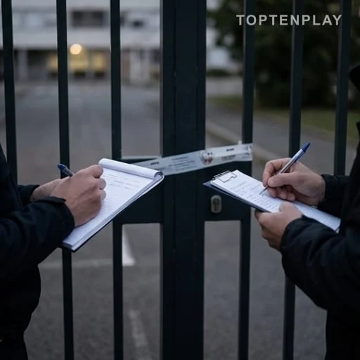 Enquêteurs anonymes prenant des notes près d’un portail