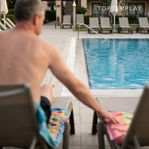 Vacancier irrité près d’une piscine d’hôtel