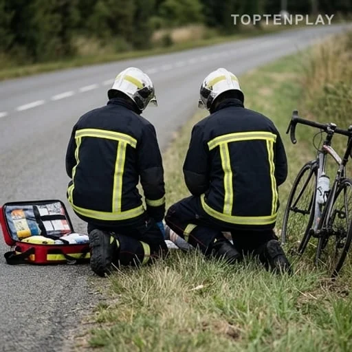 Secours près d’un vélo et matériel médical