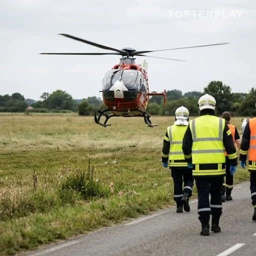 Hélicoptère de secours mobilisé près d’une route