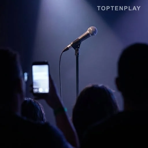 Micro de scène et téléphones de spectateurs anonymes