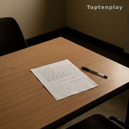 Lettre manuscrite posée sur une table dans un parloir de maison d'arrêt
