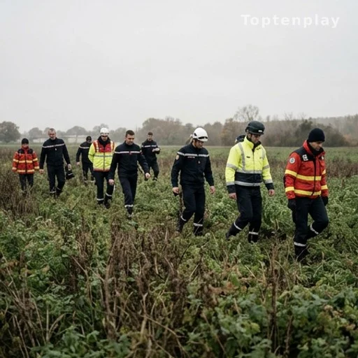 Équipe de gendarmes lors de fouilles dans un champ pour retrouver un corps disparu