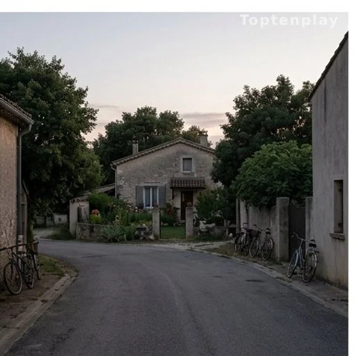 Maison pavillonnaire dans une commune rurale du Tarn au crépuscule
