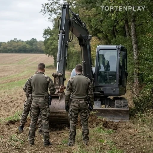 Gendarmes et pelleteuse mobilisés dans un champ rural