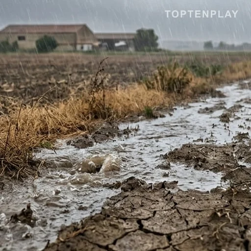 Ruissellement orageux sur un sol agricole desséché